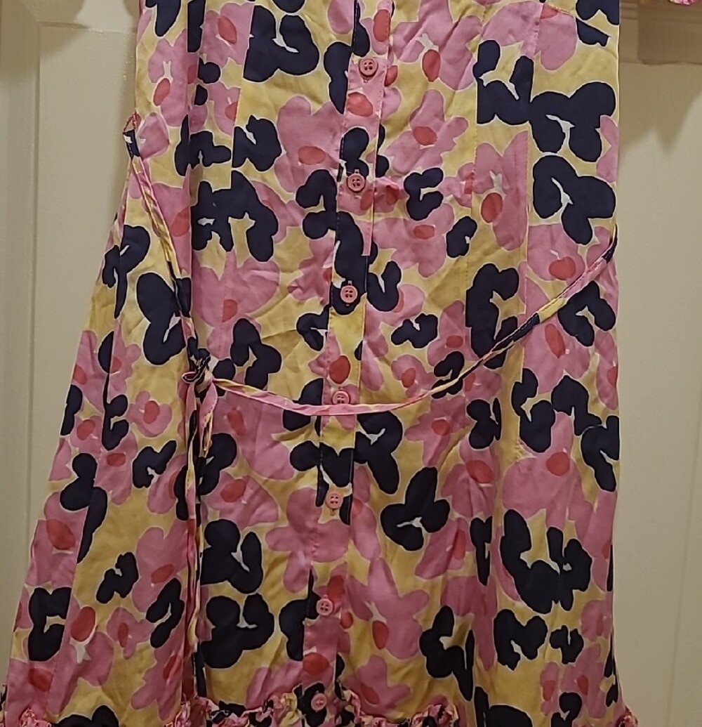 French Connection Pink Yellow Floral Ruffle Button-Front Dress - Picture 3 of 9